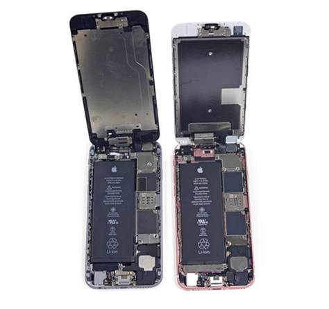 iPhone6とiPhone6Sの内部部品配列対比